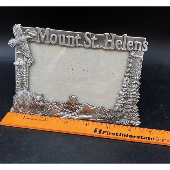 Vintage Pewter Picture Frame Mount St Helens Nature Mountain Trees Eagle 4x6 - Picture 6 of 7